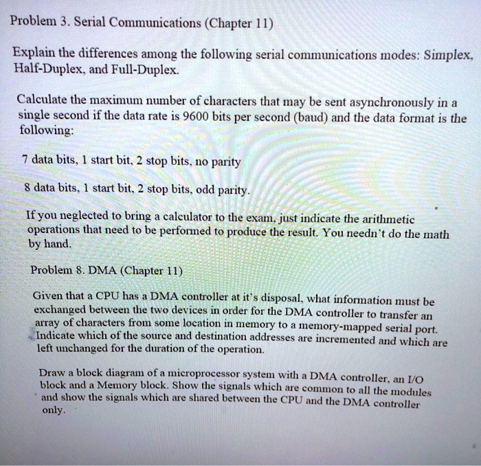 SOLVED: Problem 3: Serial Communications (Chapter 11) Explain the ...