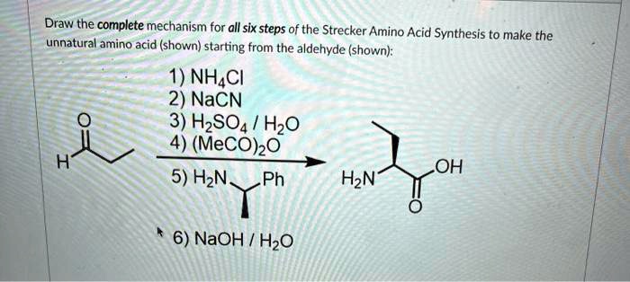 SOLVED: Draw the complete mechanism for all six steps of the Strecker ...