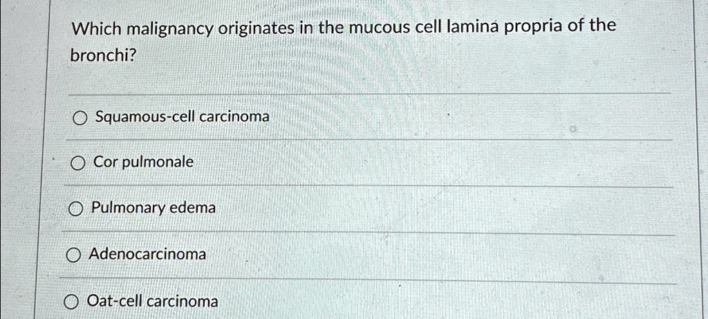 Which malignancy originates in the mucous cell lamina propria of the ...