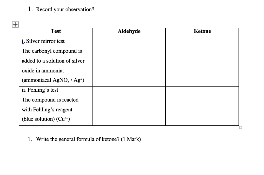 SOLVED Test Aldehyde Ketone 1. Silver mirror test The carbonyl