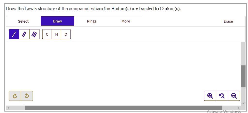 Draw the Lewis structure of the compound where the H atom(s) are bonded to O atom(s).