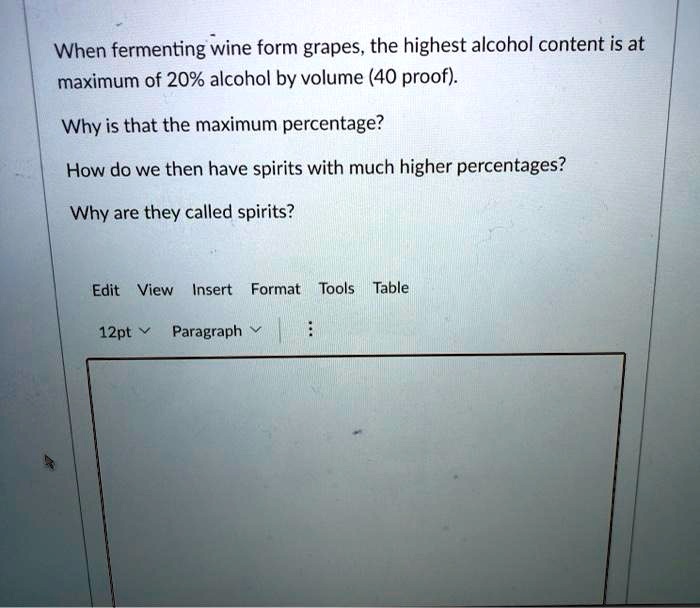SOLVED When fermenting wine form grapes, the highest alcohol content