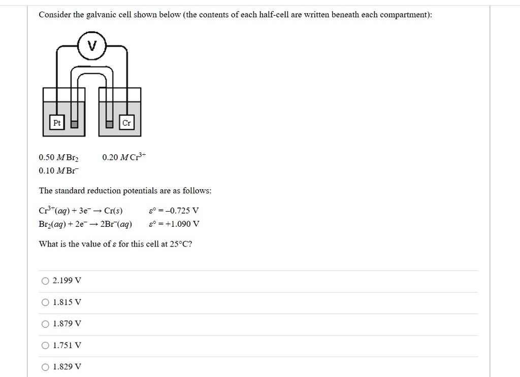 SOLVED: Consider the galvanic cell shown below (the contents of each ...