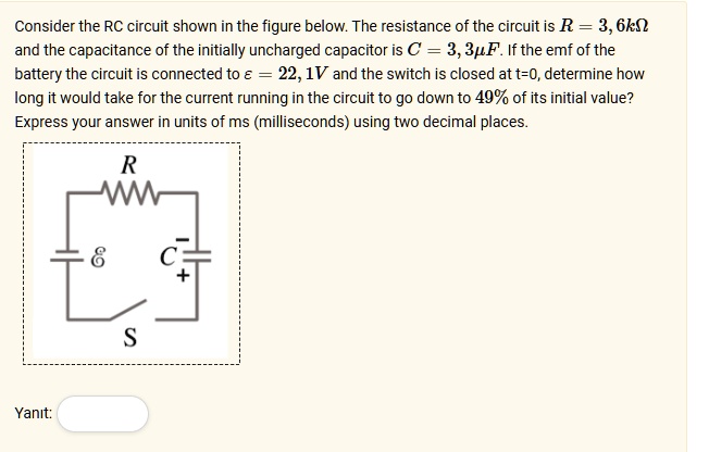 consider the rc circuit shown in the figure below the resistance of the circuit is r36komega and the capacitance of the initially uncharged capacitor is c33mu f if the emf of the battery the 78768