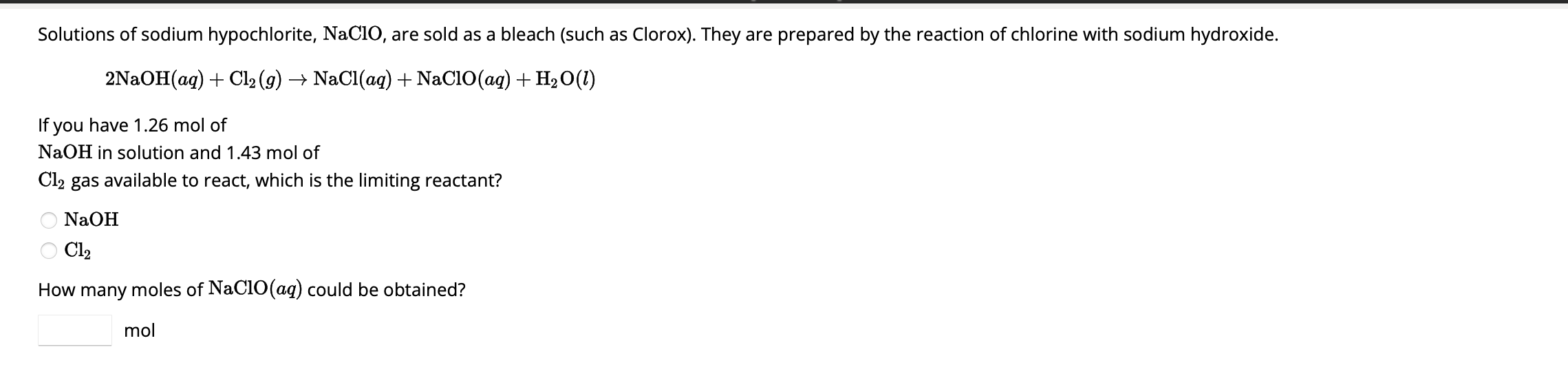 SOLVED Solutions of sodium hypochlorite, NaClO, are sold as a bleach