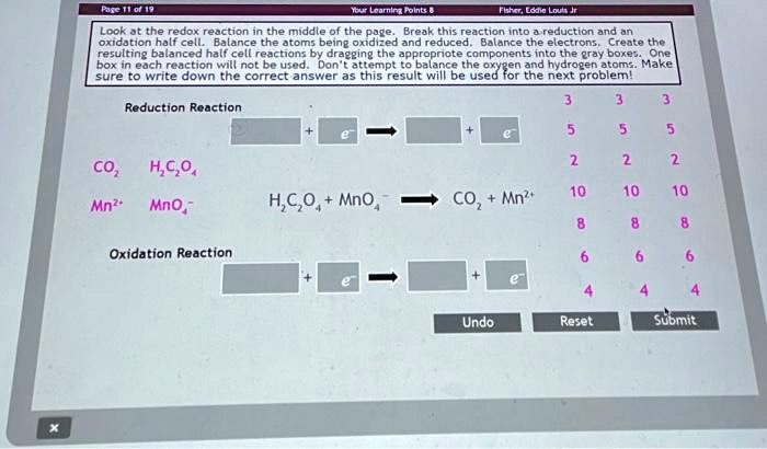 Phase II 01 Learning Focus Then Loading Out Look at the redox reaction ...