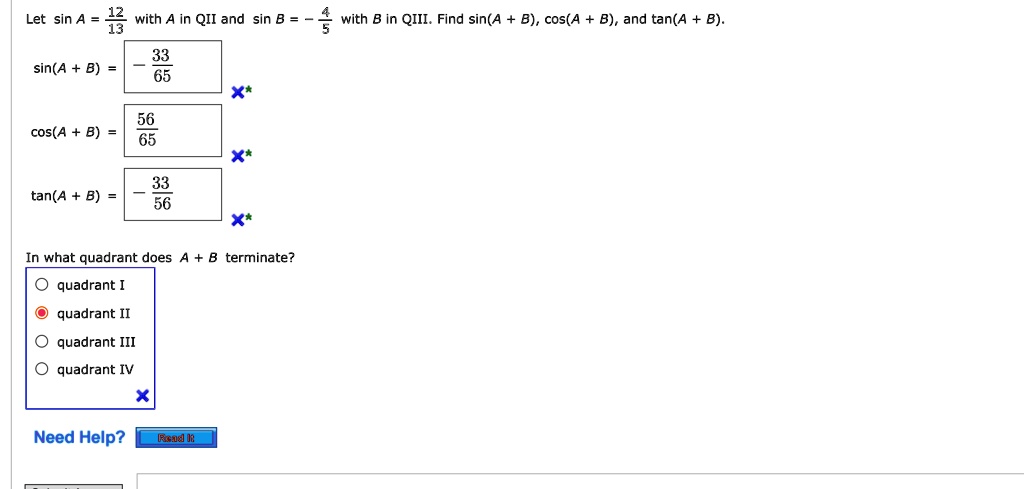 SOLVED: Let Sin A = Sin(A) With A In QII And Sin B = Sin(B) With B In ...