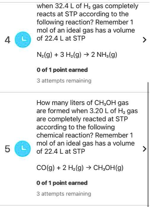 Solved When L Of Hz Gas Completely Reacts At Stp According To The