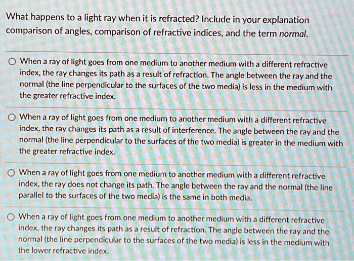 SOLVED: What happens to a light ray when it is refracted? Include in ...
