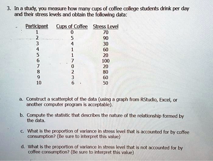SOLVED 3.In a study you measure how many cups of coffee college