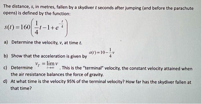 SOLVED The distance s in metres fallen by a skydiver seconds