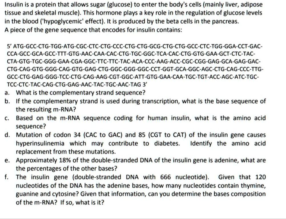 SOLVED: Insulin Is A Protein That Allows Sugar (glucose) To Enter The ...