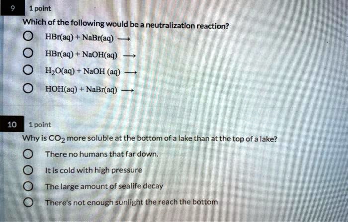 SOLVED: Text: Which Of The Following Would Be A Neutralization Reaction ...