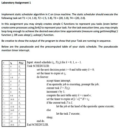 SOLVED: Laboratory Assignment 1 Implement a static scheduler algorithm ...