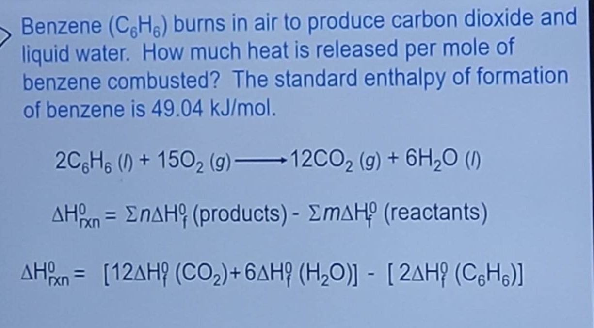 benzene leftmathrmc6 mathrmh6right burns in air to produce carbon