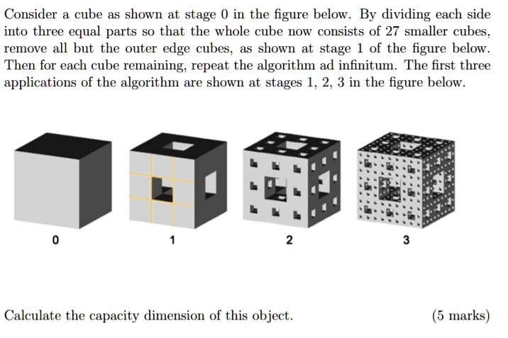 Consider a cube as shown at stage 0 in the figure below. By dividing ...