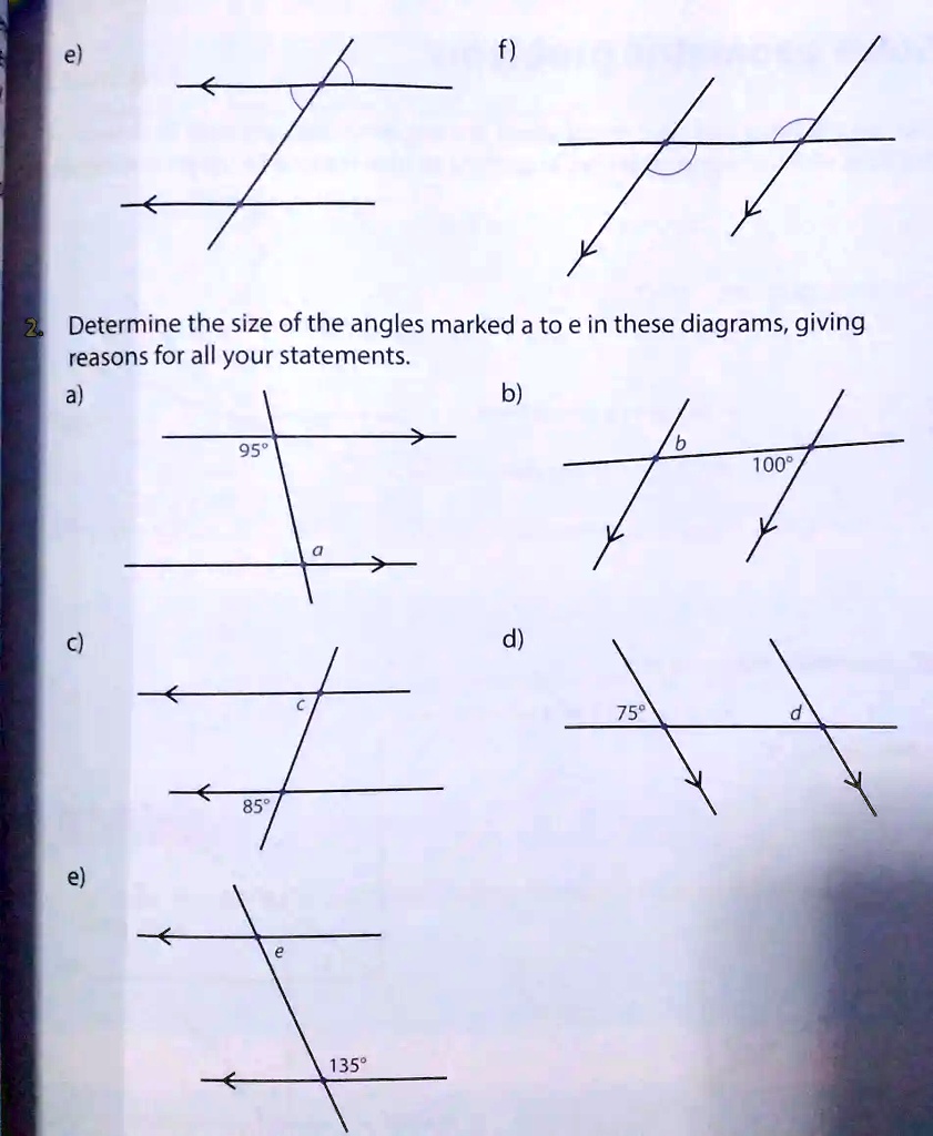 Determine the size of the angles marked a to e in these diagrams ...