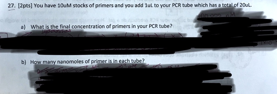 SOLVED: You have 100 stocks of primers and you add 10uL to your PCR ...