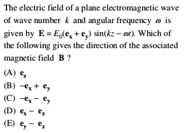 The electric field of a plane electromagnetic wave with wave number k ...