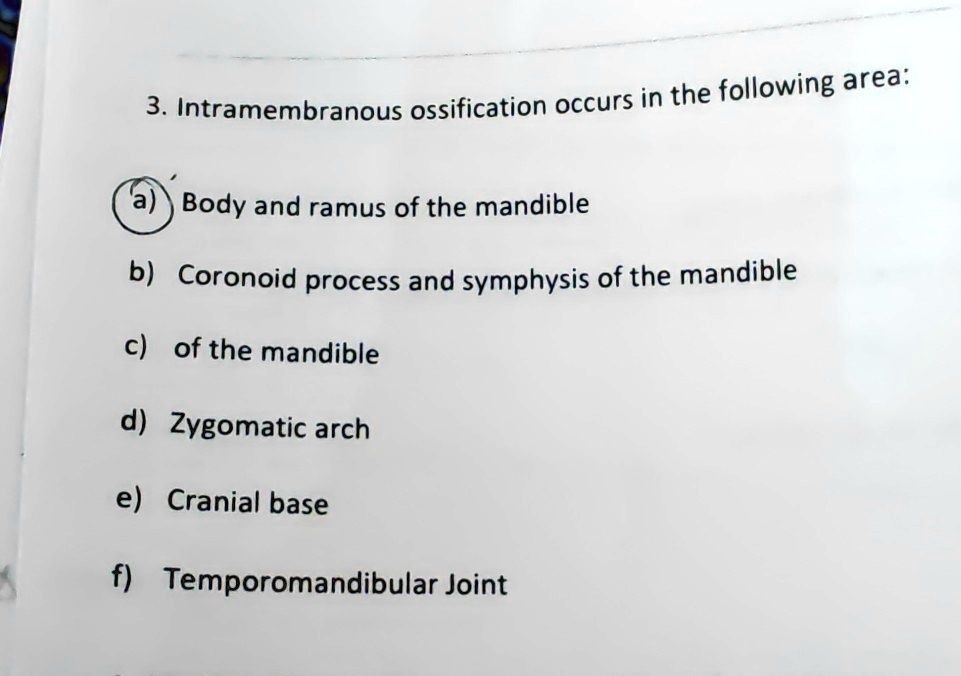 SOLVED: 3. Intramembranous Ossification Occurs In The Following Area ...