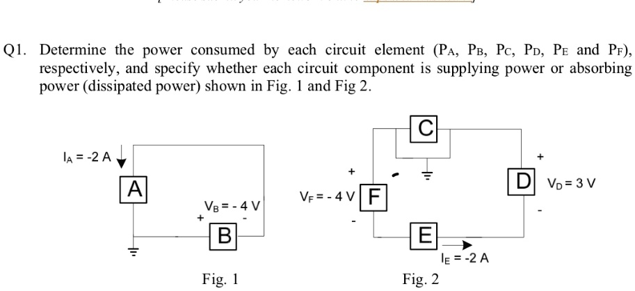 SOLVED: Q1. Determine the power consumed by each circuit element (PA ...