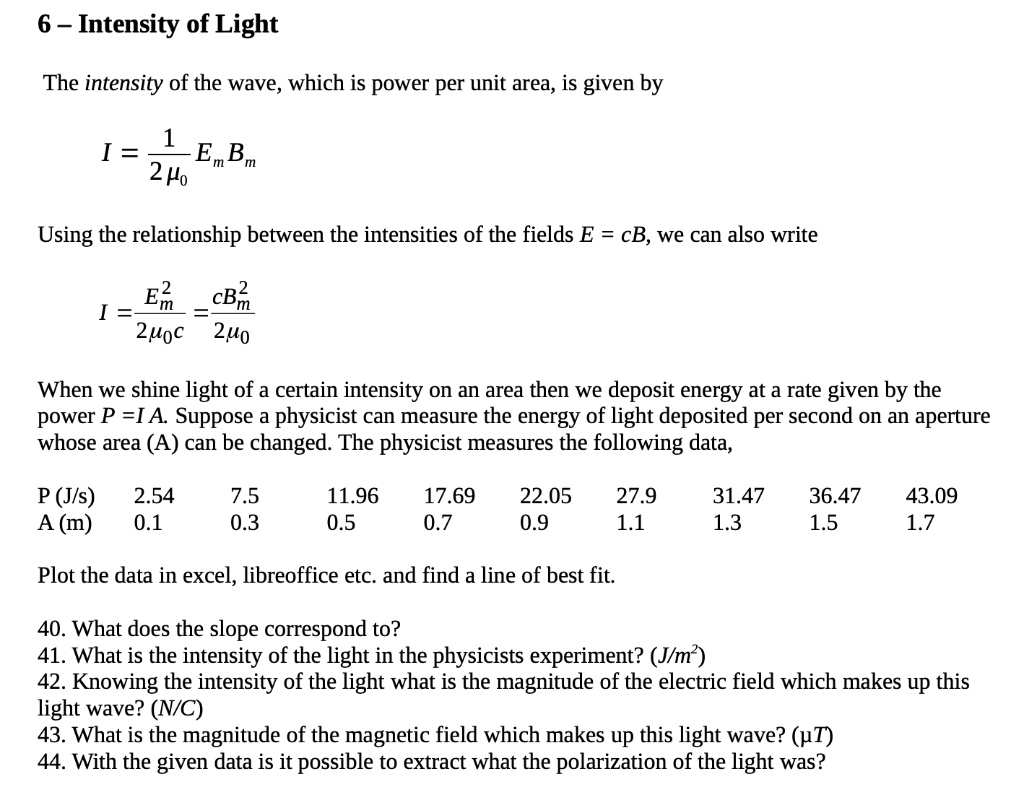 Unit For Light Intensity Intensity Of A Wave Unit