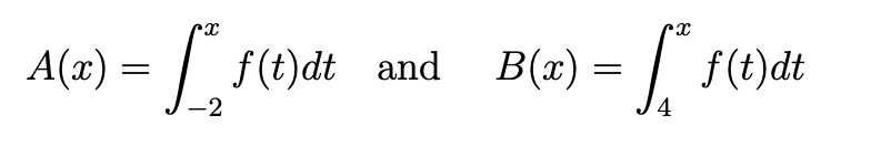 A(x) = ∫-2^x f(t)dt and B(x) = ∫4^x f(t)dt