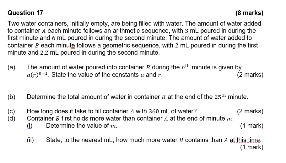 SOLVED Question 17 (8 marks) Two water containers, initially empty