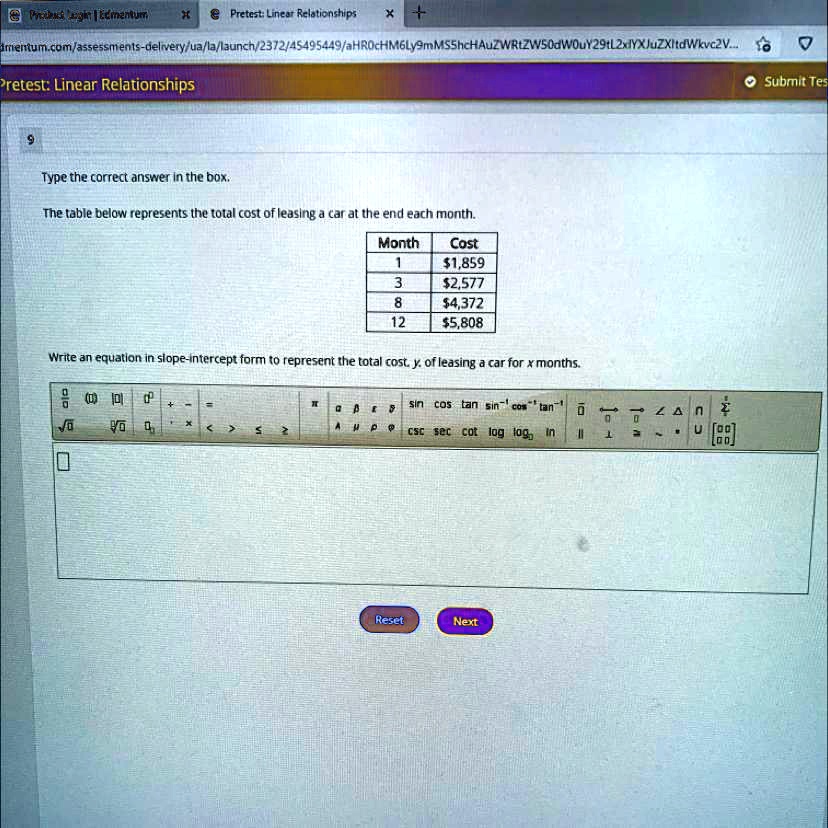 Type the correct answer in the box. The table below represents the