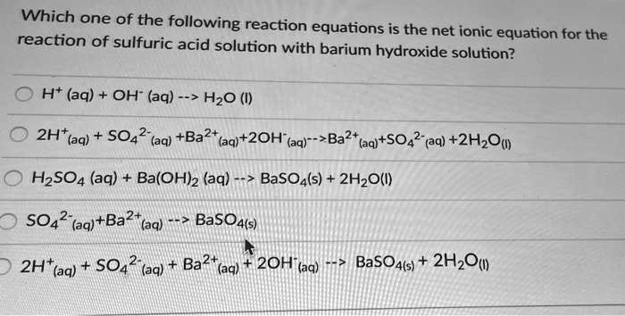 Solved Which One Of The Following Reaction Equations Is The Net Ionic Equation For The Reaction