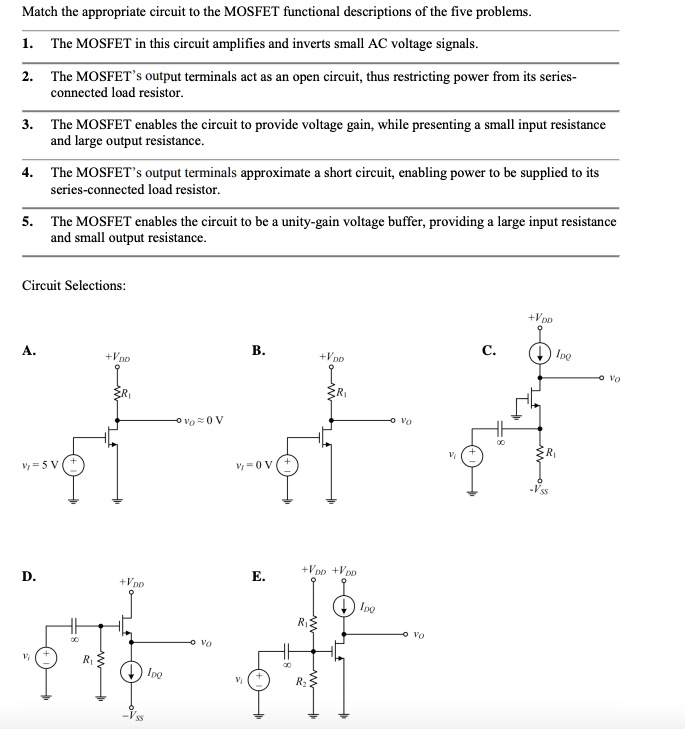 Match the appropriate circuit to the MOSFET functional descriptions of ...