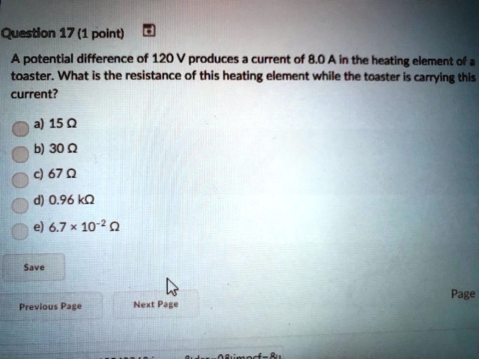What Is The Resistance Of A Toaster If 120 V Produces A Current Of 3 9
