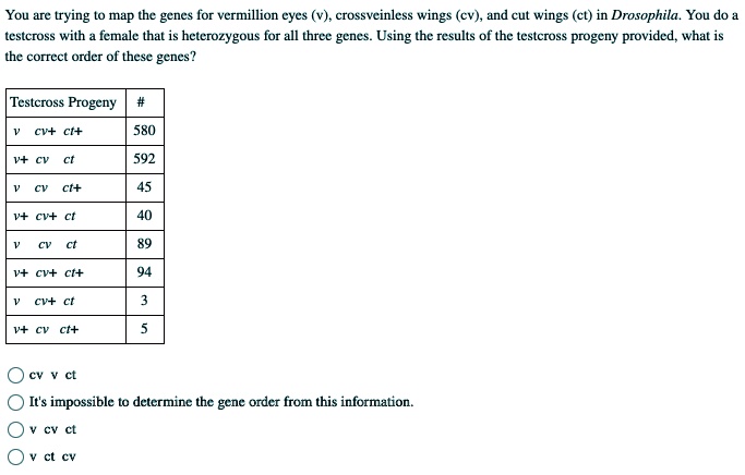 SOLVED: You are trying [O map the genes or vermillion cyes (v ...
