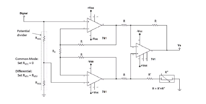 SOLVED: Design the 3 op-amp based instrumentation amplifier shown in ...