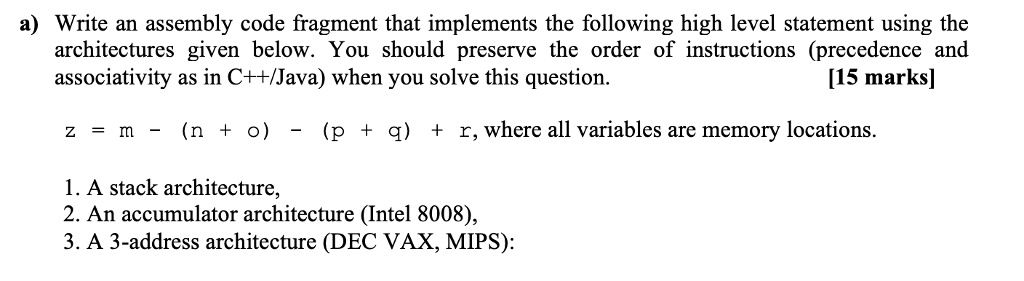 SOLVED: Write an assembly code fragment that implements the following ...
