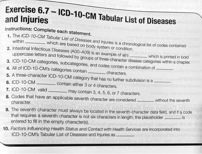 SOLVED: Exercise 6.7 ICD-10-CM and Injuries Tabular List of 