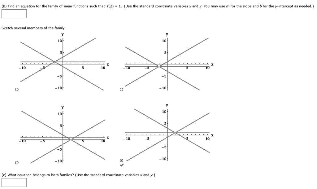 (b) Find an equation for the family of linear functions such that f(2 ...