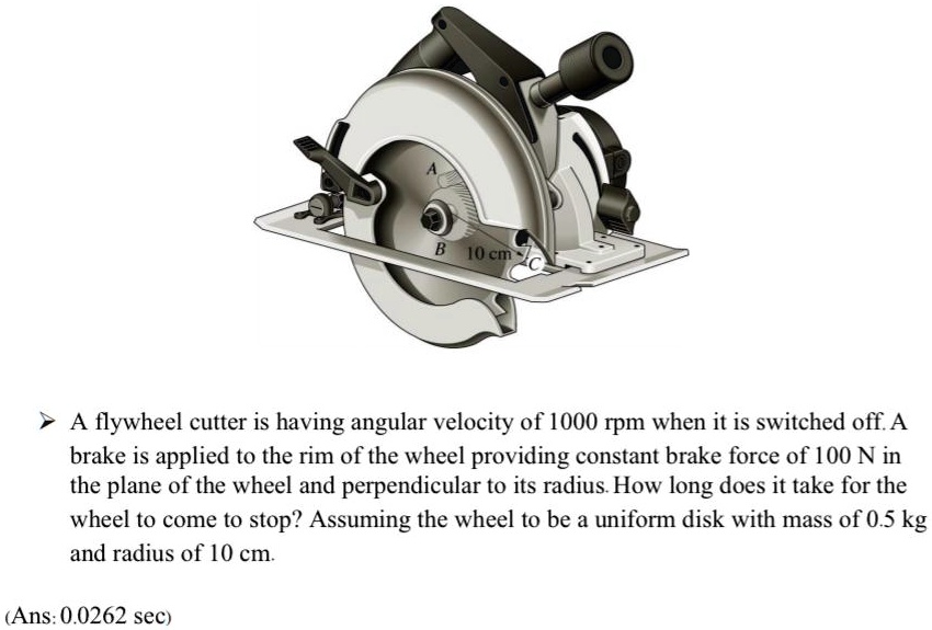SOLVED 10 cm A flywheel cutter has an angular velocity of 1000 rpm