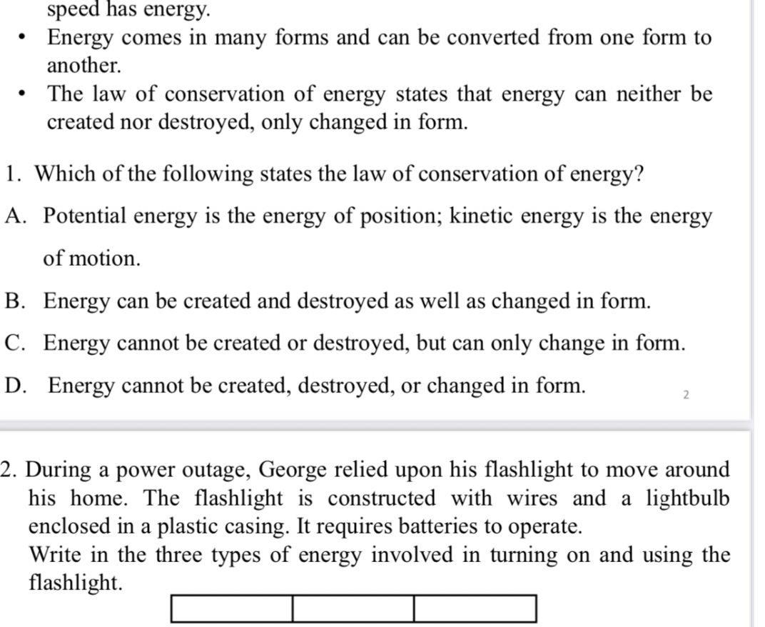 SOLVED: speed has energy. - Energy comes in many forms and can be ...