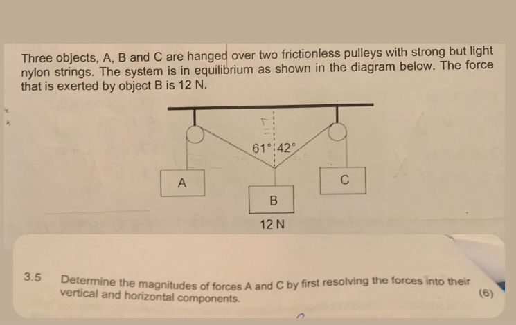 three objects a b and c are hanged over two frictionless pulleys with ...