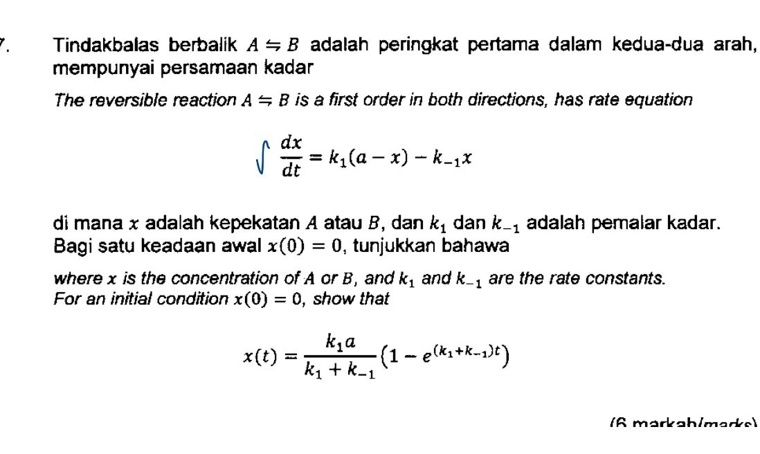 SOLVED: Tindakbalas berbalik A ⇋ B adalah peringkat pertama dalam kedua ...