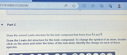 SOLVED: Part c Draw the correct Lewis structure for the ionic compound ...