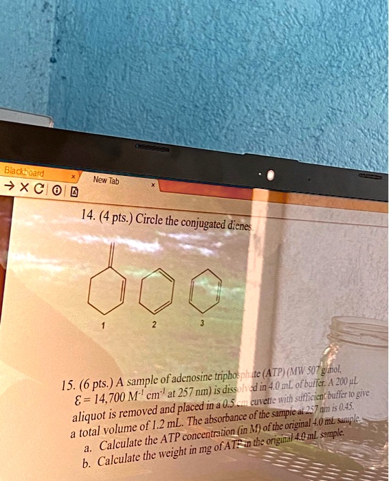 Solved Blackboard Xc 0 New Tab 14 4 Pts Circle The Conjugated Diene Triphosphute Atp Mw 507 Giok 15 6 Pts A Sample Of Adenosine 257 Nm Is Dissolv Jin40 Ml Ofbuffez