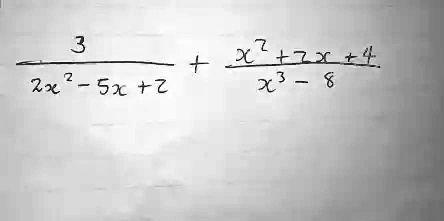 (3)/(2x^2 - 5x + 2) + (x^2 + 7x + 4)/(x^3 - 8)