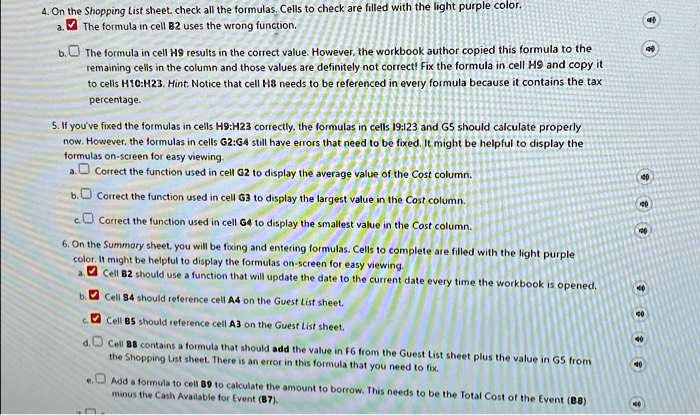 [GET ANSWER] 4. On the Shopping List sheet, check all the formulas ...