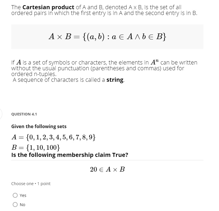 SOLVED The Cartesian product of A and B, denoted A x B, is the set of