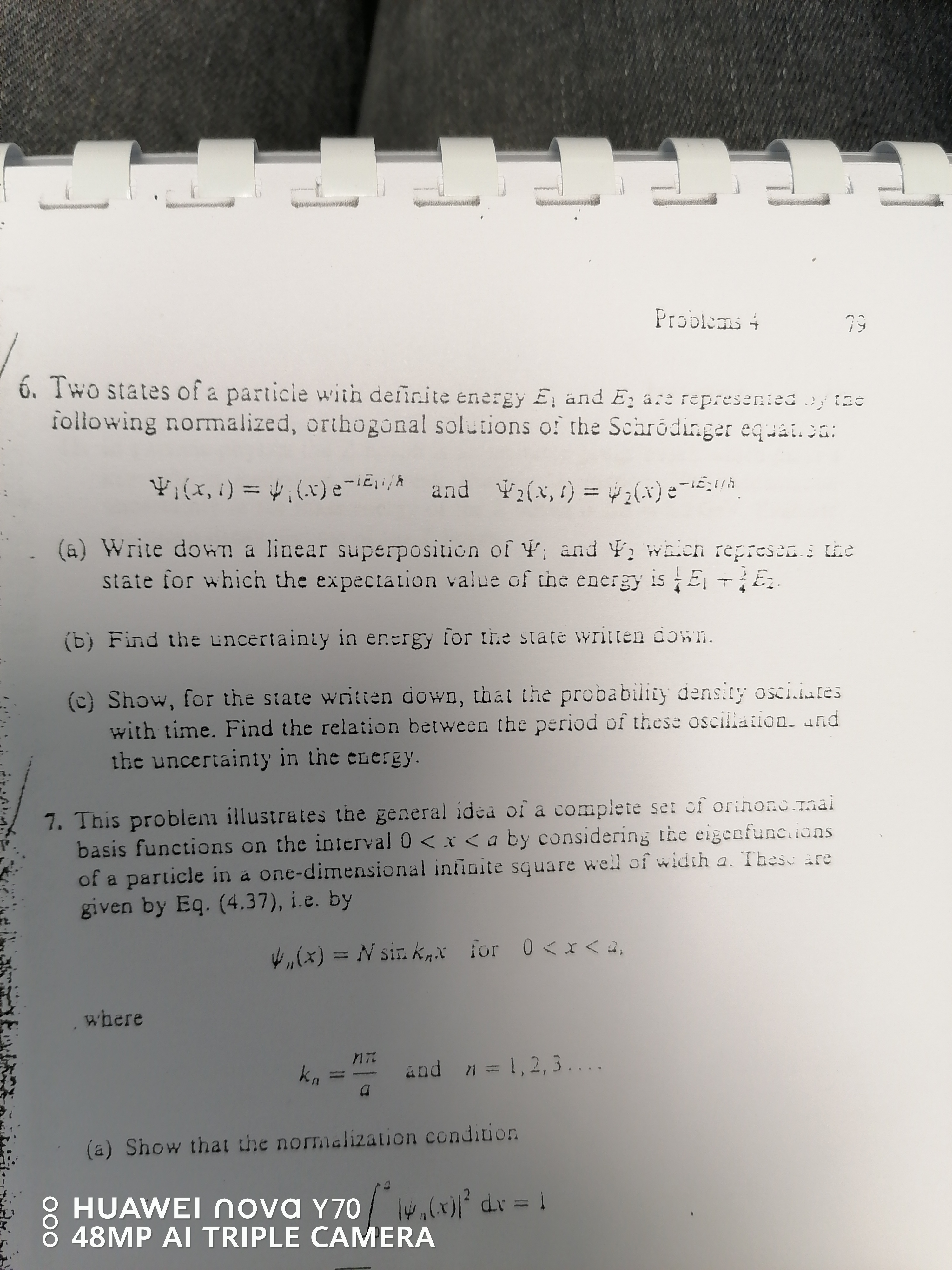 Problisis+ iy 6. IHo states of a particle witio defirite energy E1 and ...