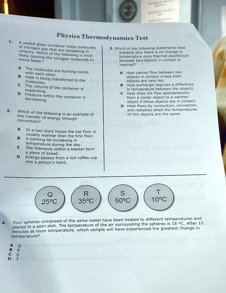 SOLVED Physics Thermodynamics Test of rearegeglass container holds