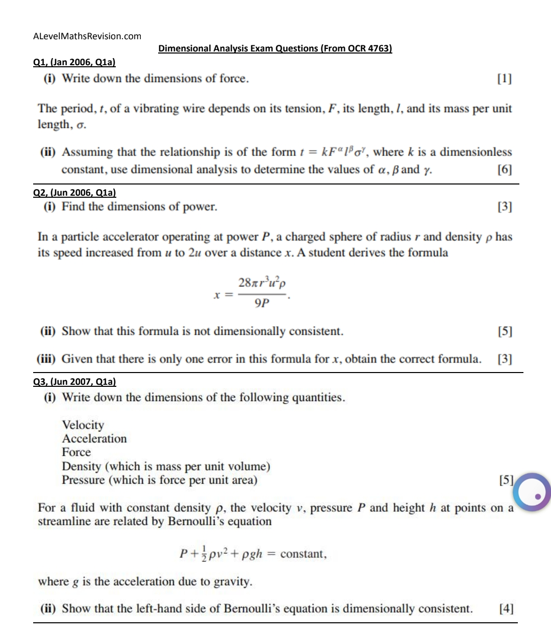 ALevelMathsRevision.com Dimensional Analysis Exam Questions (From OCR ...