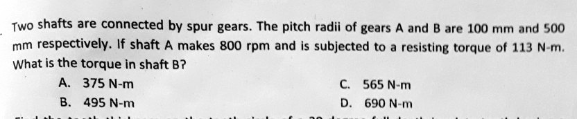 Two Shafts Are Connected By Spur Gears. The Pitch Radii Of Gears A And ...